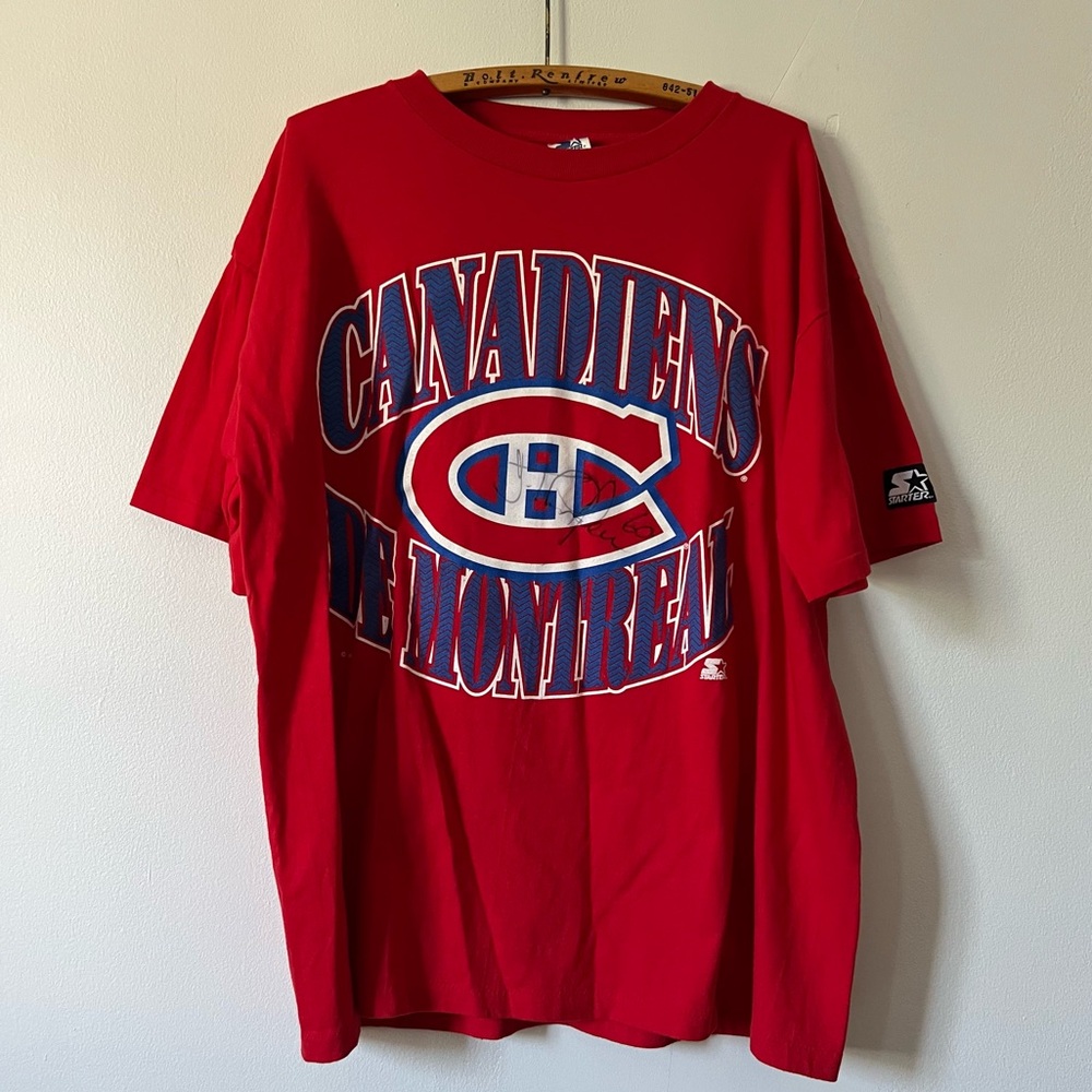 Vintage Single Stitch Montreal Canadiens Starter T-Shirt Signed by José Theodore